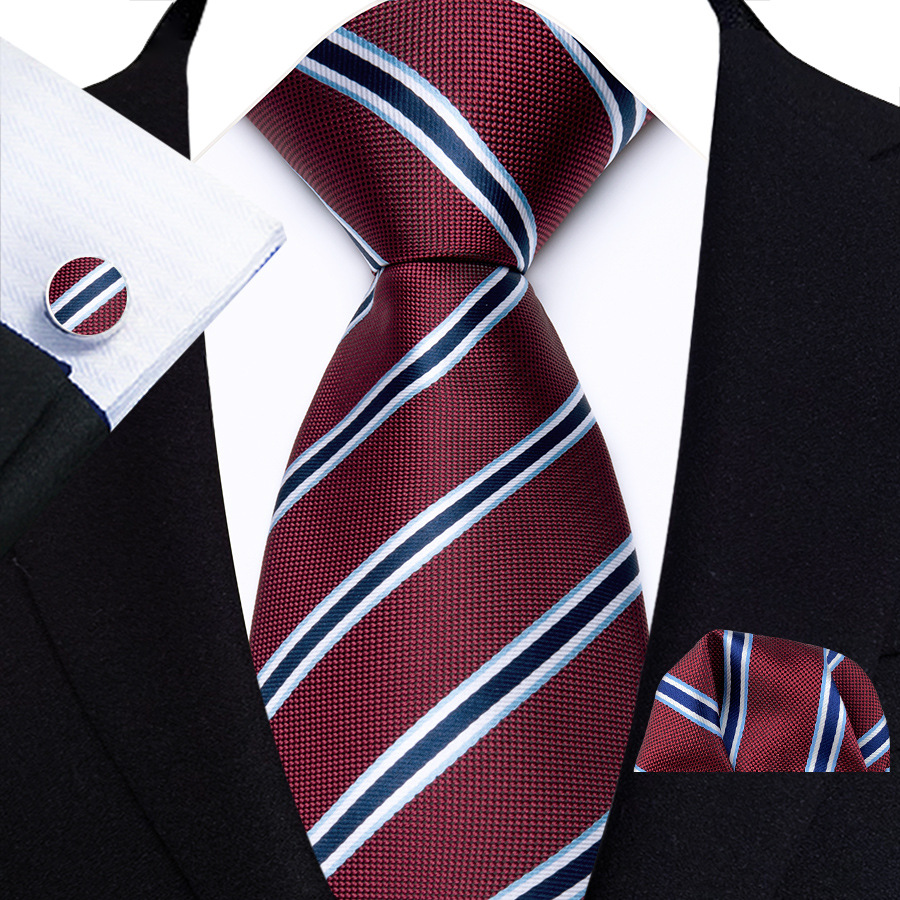 공장 현장 직접 공급 2025 남성용 멀티 컬러 스트라이프 비즈니스 통근 넥타이 포켓 스카프 커프스 3 피스 슈트