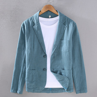 3302 Japanese-Style Notch Lapel Casual Ramie Blazer Men's Versatile Youth Loose Business Cotton-Linen Blazer Jacket