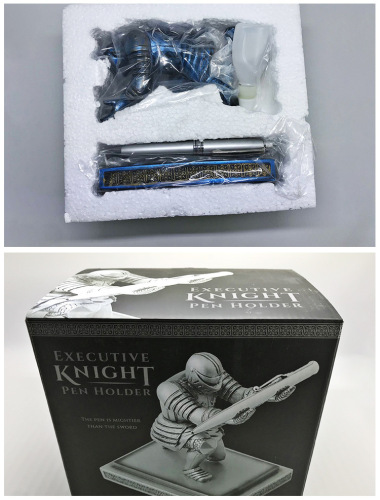 Soldier Executor Pen Holder Ornament Knight Pen Holder Armor Hero Kneeling Pen Holder Bronze Statue Pen Holder Stationery