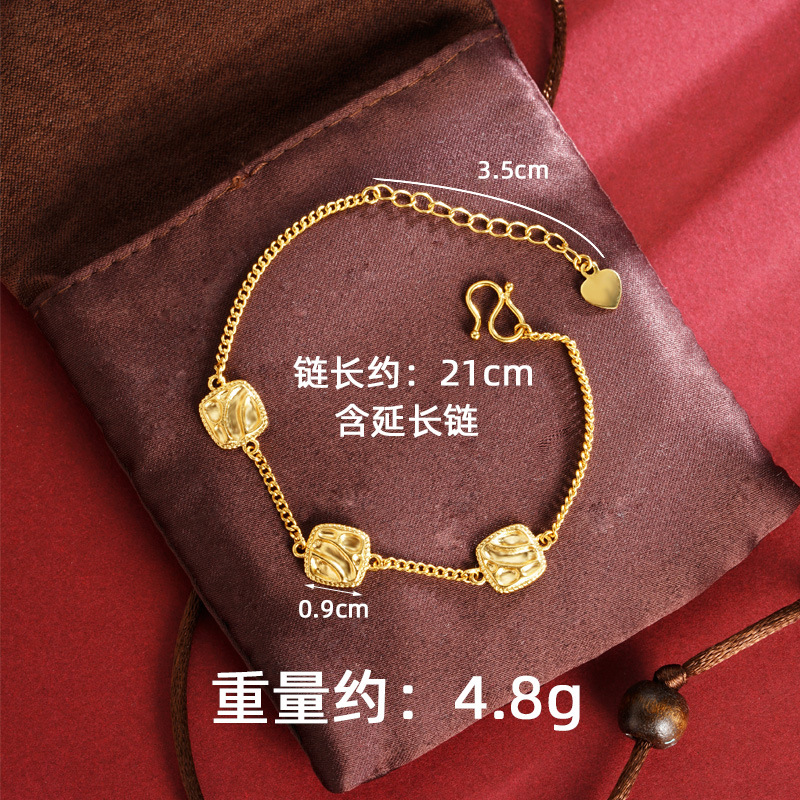 La antigua pulsera de oro de arena francesa de Vietnam no se desvanece durante mucho tiempo, ondas de agua, anillo geométrico cuadrado, pendientes, lujo ligero, joyería simple