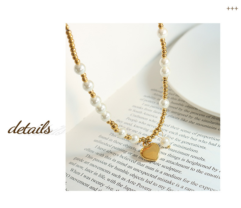 Simple Style Heart Shape Titanium Steel Beaded Pendant Necklace 1 Piece