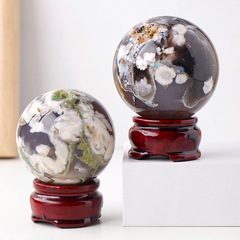 Natural Black Cherry Blossom Agate Ball Ornament, Crystal Raw Material Polished Home Office Crystal Craft Ornament Wholesale
