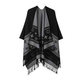 European and American Big-Name Fashion Shawl Cloak for Women, Autumn and Winter Street Catwalk Warm Outer Cloak Imitation Cashmere Large Scarf