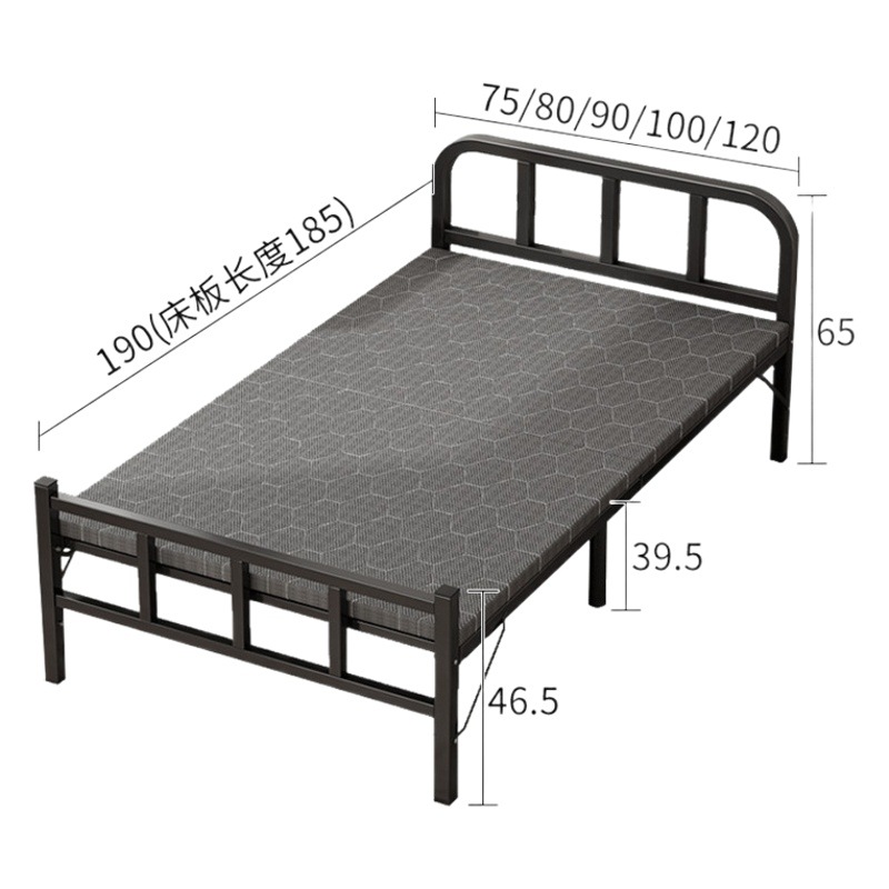 Cama plegable hogar individual cama simple cama supletoria 1,2 m reforzado almuerzo cama pequeña casa de alquiler adulto placa dura cama de hierro