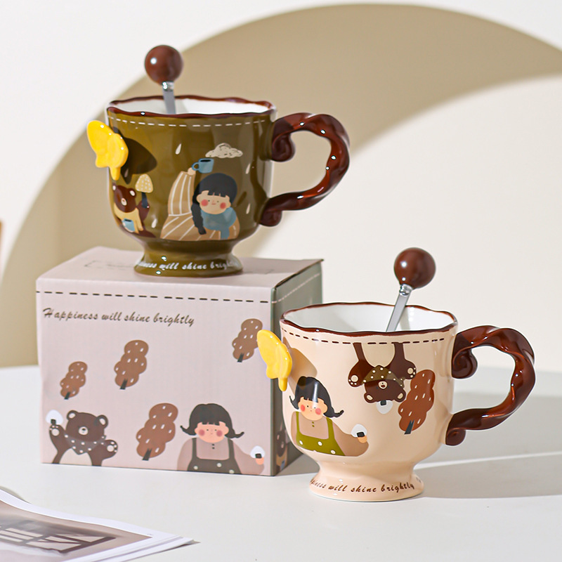 Retro encantadora chica taza de cerámica de alto valor de visualización de oficina casa taza de agua taza de café mano regalo de cumpleaños al por mayor