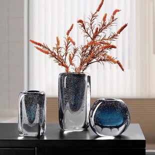 輕奢高檔捷克水晶氣泡花瓶擺件客廳插花創意玻璃網紅透明餐桌花瓶