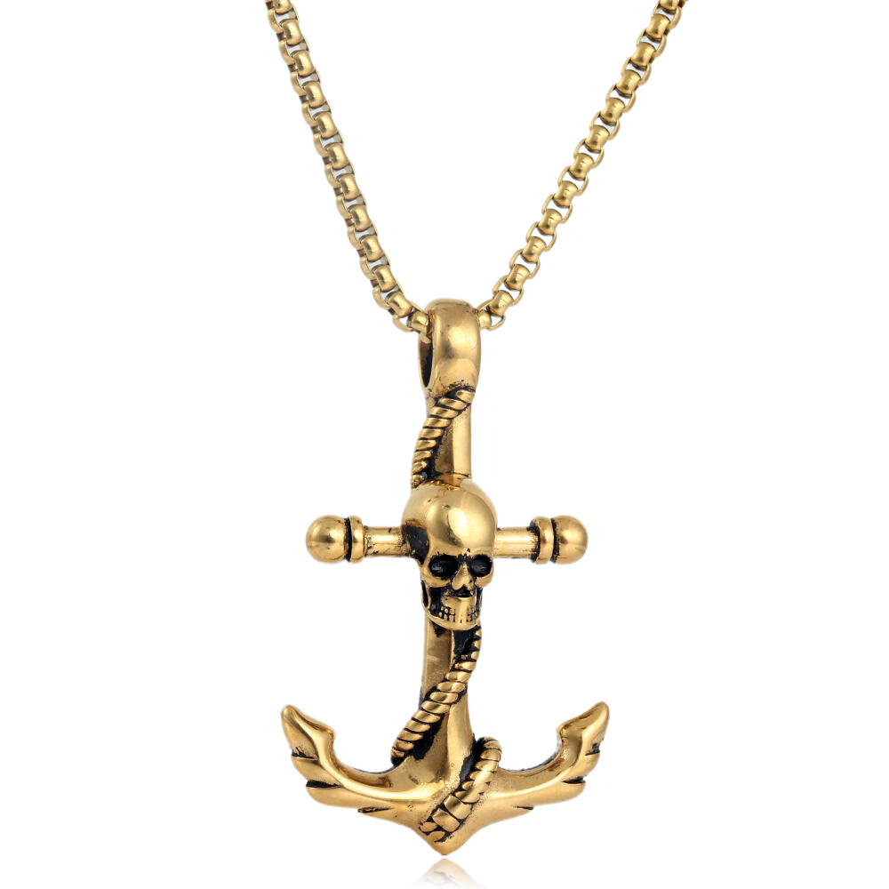 Titanium Steel Retro Plating Anchor Skull Necklace display picture 4