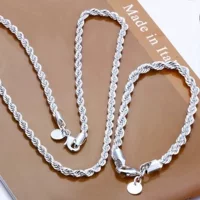 Серебряная цепочка 4 мм, мужское витое веревочное ожерелье, браслет, модное женское и мужское серебряное витое ожерелье, качественный комплект ювелирных изделий