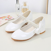 厂家直销新款白色漆皮女童高跟鞋28-41码中大童舞蹈演出走秀皮鞋