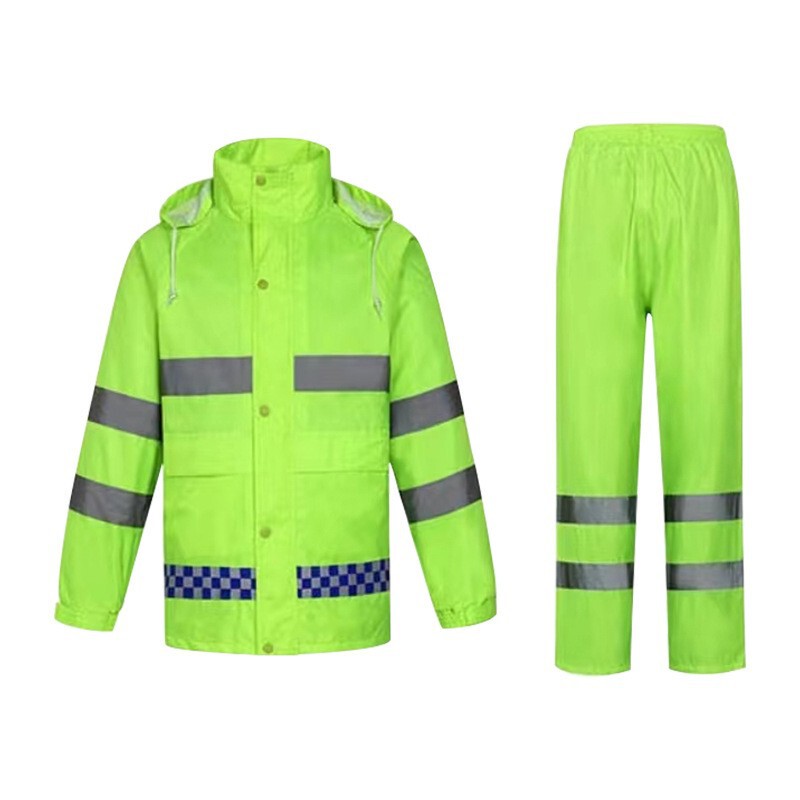 Manufacturer's 150D Oxford Cloth Two-Piece Raincoat Traffic Duty Reflective Suit High-Speed Patrol Warning Rainproof Clothing Sanitation