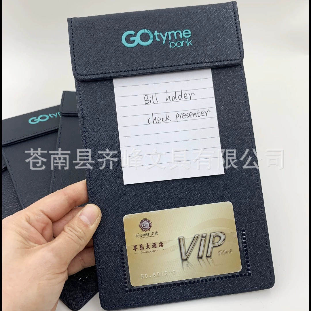 Кожаные брюки темно-синего цвета с вышитым логотипом, карманом для кредитных карт из ПВХ, магнитной застежкой и зажимом для туалетной бумаги, размер А5.