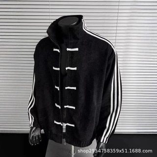 新中式国风盘扣外套男款设计感立领棒球服三条杠运动开衫舒适夹克