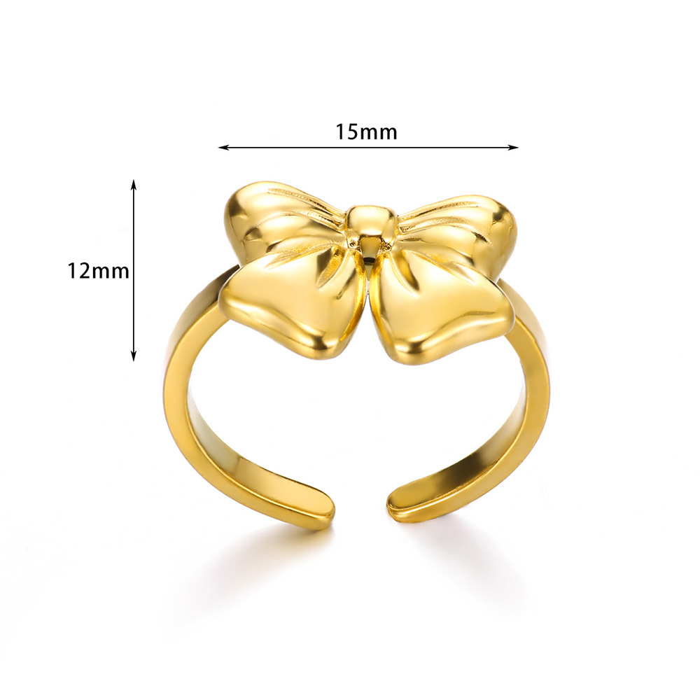 5g Weight 0.03µm-0.05µm Gold Plating Thickness PVD Coated Gold Plating Process 18K Real Gold Plated Plating Material Stone-Free Inlay Material Open Rings Classification 1 Piece Quantity Holiday, Daily Occasion 304 Stainless Steel Material Bow Knot Pattern All Seasons Season Women's Gender Vacation, Simple Style Style Waterproof Non Tarnish Craft PVD Coated Real Gold Plated Bow Knot 304 Stainless Steel Vacation Simple Style Waterproof Non Tarnish Open Rings 9
