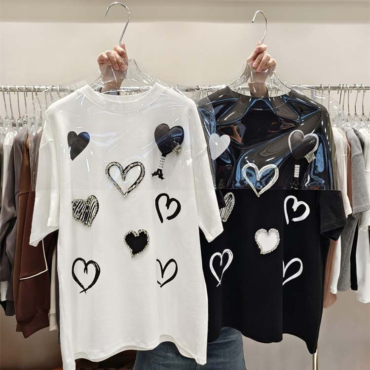 European Loose Large Short-sleeved T-shirt Women's 2023 New Spring Dress Design Sense Round Neck All-match Mid-length ins Top European Loose Large Short-sleeved T-shirt Women's 2023 New Spring Dress Design Sense Round Neck All-match Mid-length ins Top