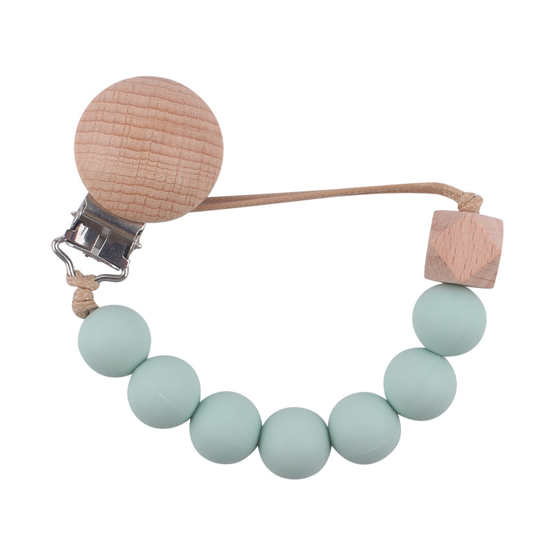 Nuevo bebé suministros de haya chupete clip calmante bebé mordedura de silicona molar madera octogonal chupete cadena anti-caída