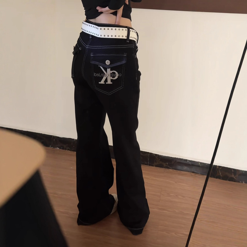 C* Brand's New Style Hot Girl High-End Embroidered Letter Fleece-Lined Warm Flared Jeans for Women, Comes with a Belt, Slimming and Versatile