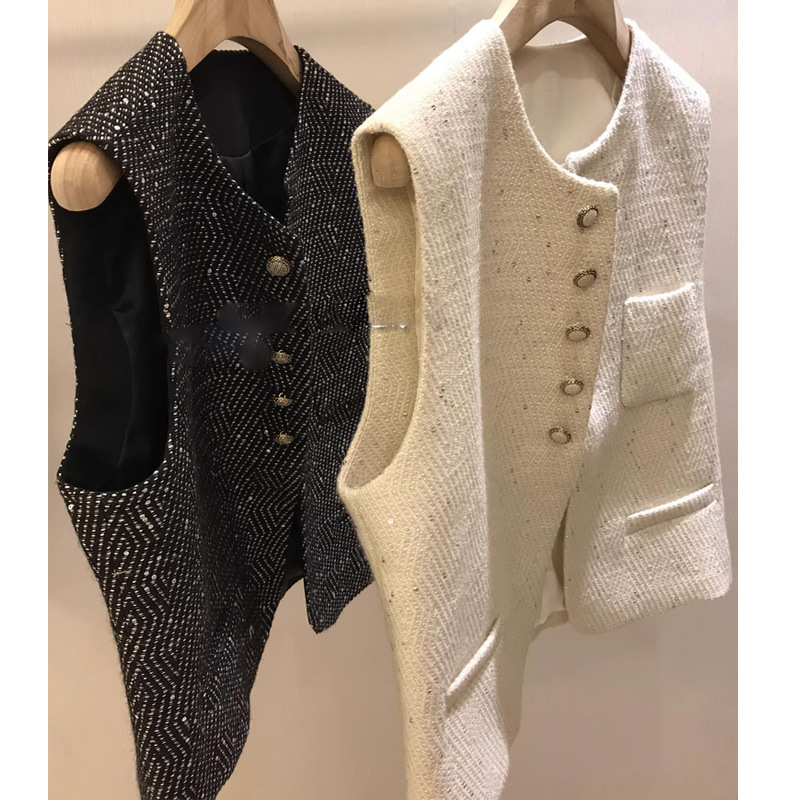 Factory Export Order Customer-Supplied Wool Sequin Tweed Neat and Stylish ~ Small Fragrant Round Neck Vest Jacket for Women Factory Export Order Customer-Supplied Wool Sequin Tweed Neat and Stylish ~ Small Fragrant Round Neck Vest Jacket for Women