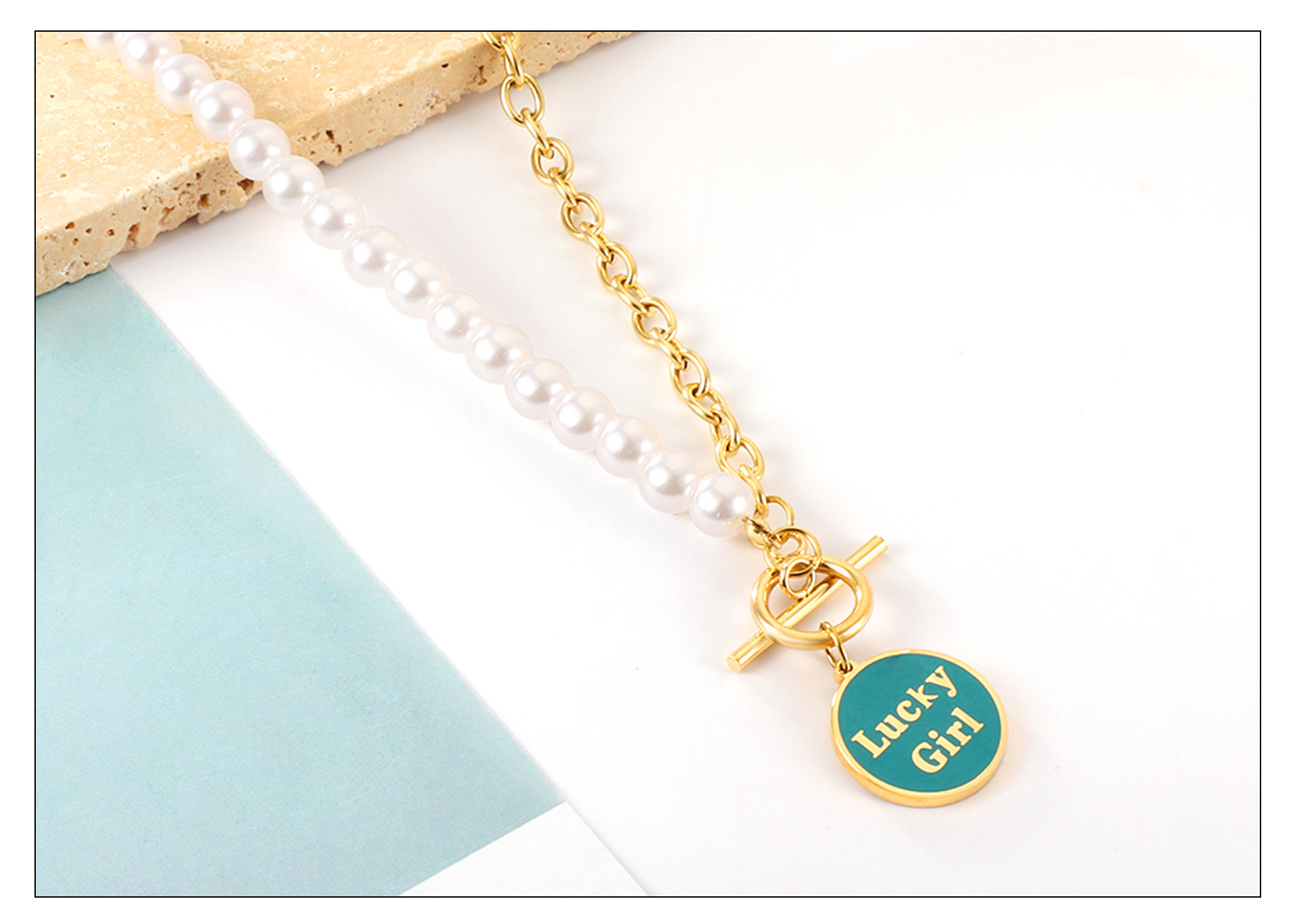 Retro Round Letter Devilu0027S Eye Stainless Steel Inlay Artificial Pearls Necklace