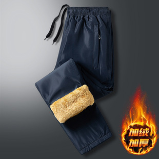 Winter fleece-lined Thickened Pants for the Elderly Men's Middle-aged and Elderly Grandpa 60 Year Old Dad Men's Cotton Pants with Loose Waist