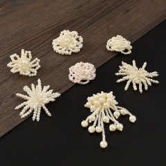 Handmade Bead Embroidered Wedding Dress Decor, Pearl Tassel Bead Flower Fabric Patch Clothing Accessory DIY Accessories