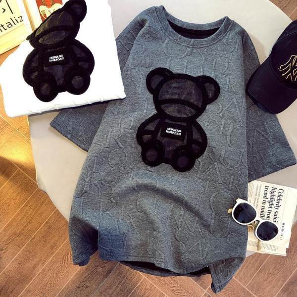 insT Shirt Women's Spring and Autumn Round Neck Base Short-sleeved Jacquard Bear Korean Fashionable Student Loose Half-sleeved Top insT Shirt Women's Spring and Autumn Round Neck Base Short-sleeved Jacquard Bear Korean Fashionable Student Loose Half-sleeved Top
