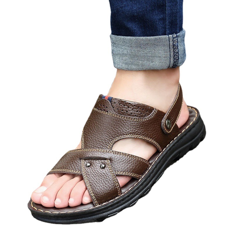 Directo de fábrica primera capa de piel de vaca plataforma de masaje sandalias inferiores sandalias de los hombres de verano de cuero genuino de los hombres zapatos casuales de playa