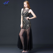 1920晚礼服裙亮片连衣裙聚会深V领主持人小礼服长裙派对亮片舞裙