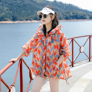 Printed Sun Protection Clothing Women's Mid-Length 2025 Summer New Korean Style Loose Large Size Light and Breathable Cardigan Jacket Trendy