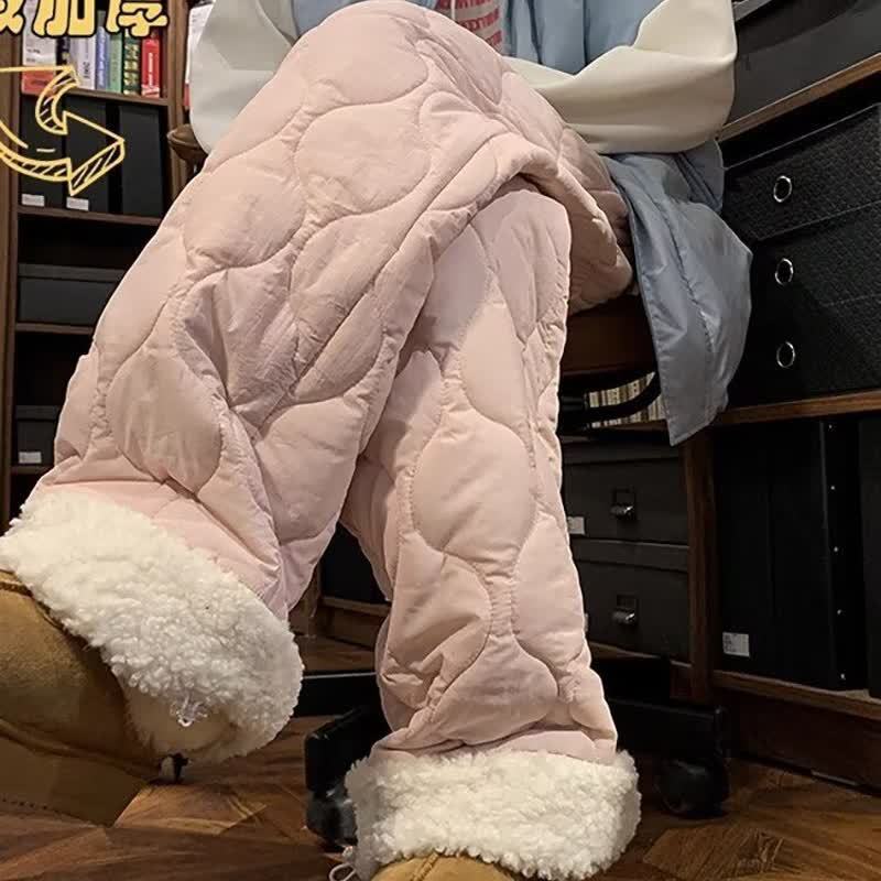 Super soft and comfortable pink fleece cotton pants, new autumn and winter style, warm, fleece-lined, wide-leg pants.
