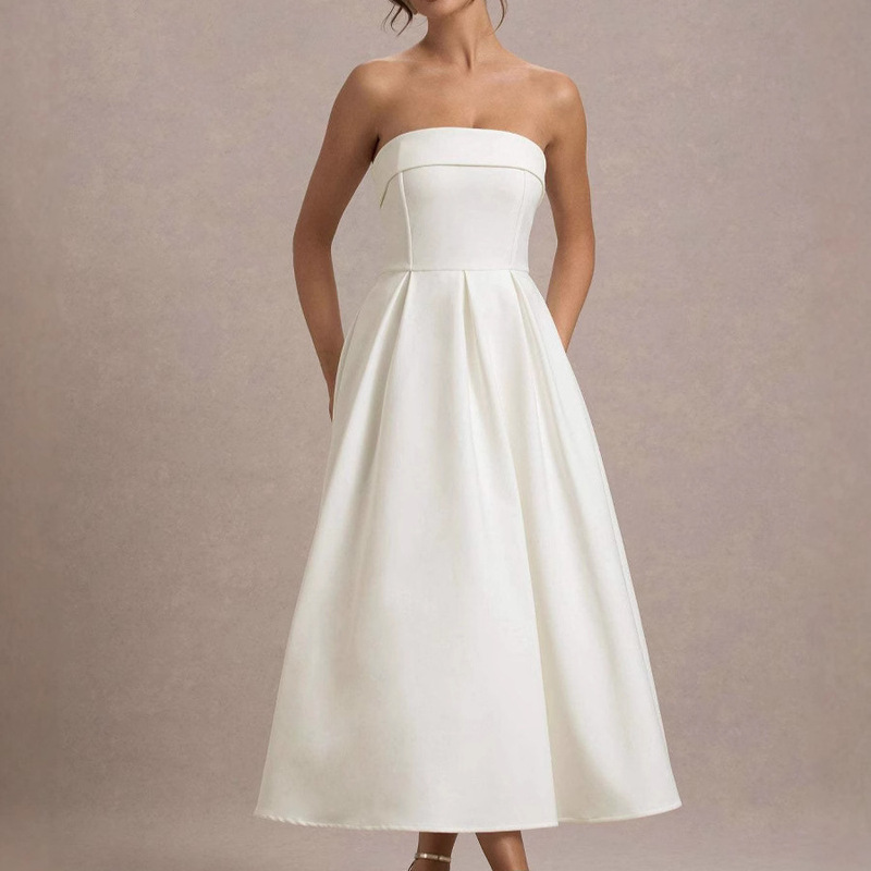 2025 New European and American Style Elegant Strapless Dress Slim Fit Foreign Trade Bandage Cross-Border High-End Solid Color Long Dress 2025 New European and American Style Elegant Strapless Dress Slim Fit Foreign Trade Bandage Cross-Border High-End Solid Color Long Dress