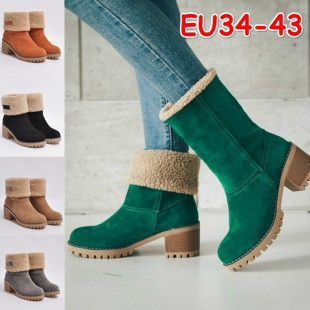 Wish Amazon new 2020 autumn and winter Europe and the United States in the tube thick heel sulip snow boots 43 yards foreign trade plus size cotton shoes