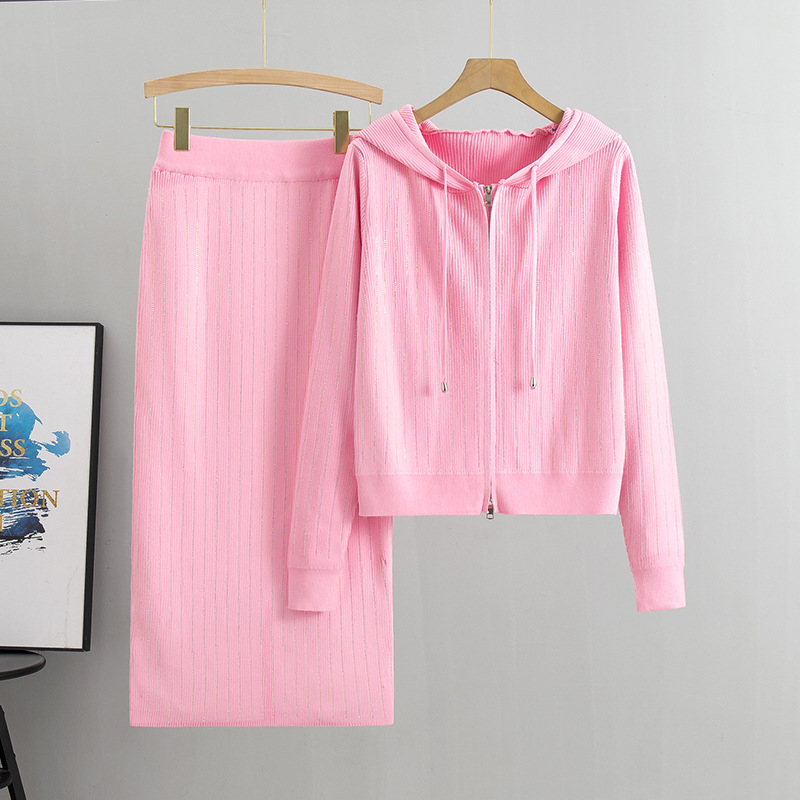 Damenbekleidung Promi High-End-Stil stilvolle heiße Diamant Pullover Strickjacke Jacke Damen Frühling und Herbst kurzen Rock Anzug_voghion.com
