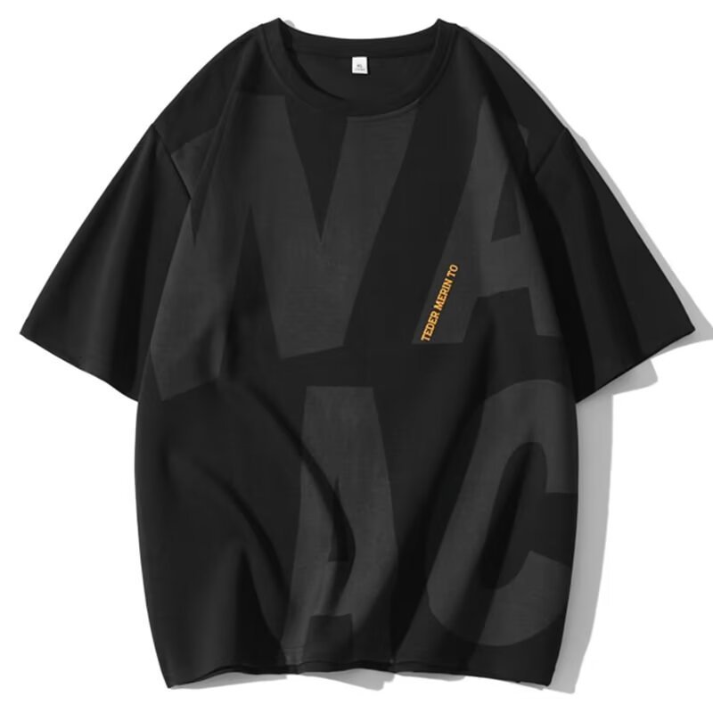 半袖Tシャツメンズトレンドブランド夏ルーズ五分袖2025新作ネットセレブトレンドインシンプルプリントトップス|undefined