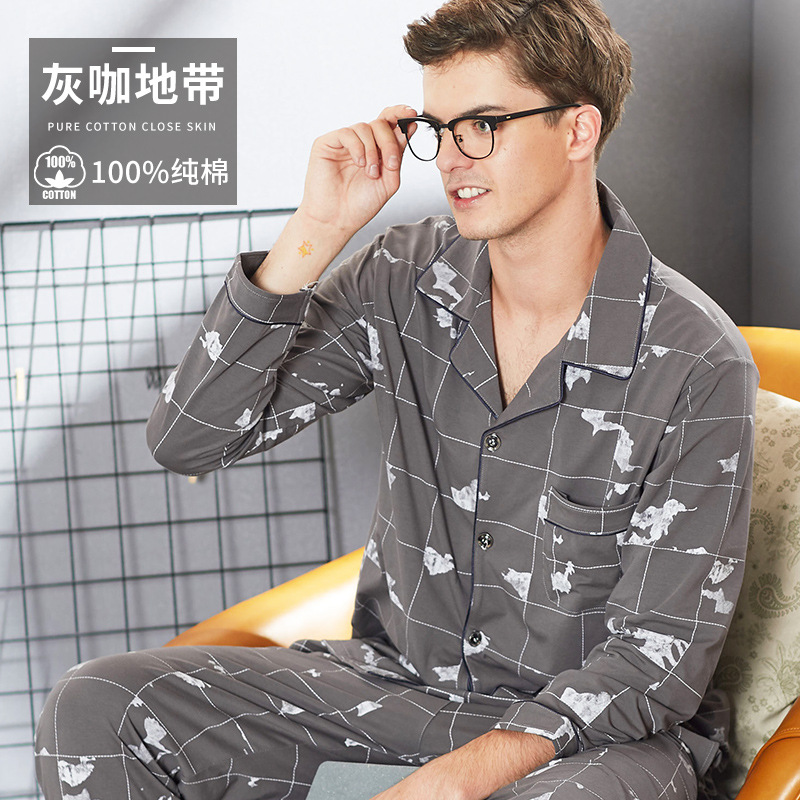 Pijamas de los hombres primavera y otoño más tamaño % algodón manga larga 2022 nuevo traje casual desgaste del hogar se puede usar fuera