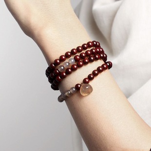 Small-Leaf Red Sandalwood 108 Beads 6mm Bracelet for Women, Original Gray Lotus Retro Literary Sandalwood Wooden Buddhist Bead Bracelet for Men