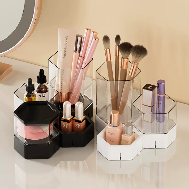 六边形文具盲盒收纳盒化妆笔办公用品笔筒高颜值纯色可视摆件笔盒