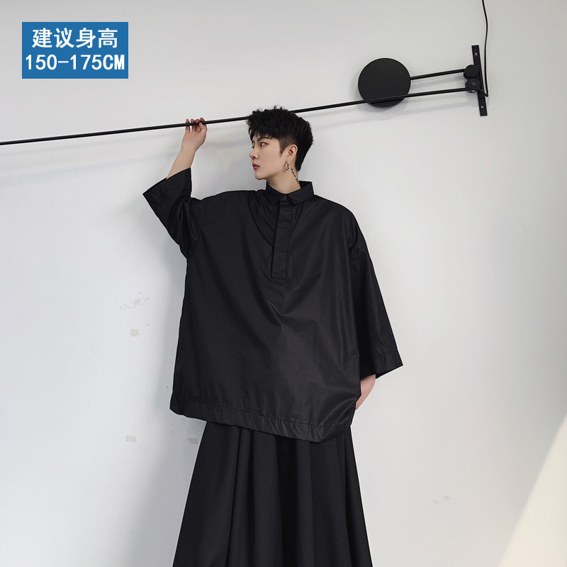 Yamamoto style shirt dark style cold style niche designer simple Japanese style dark profile half sleeve shirt