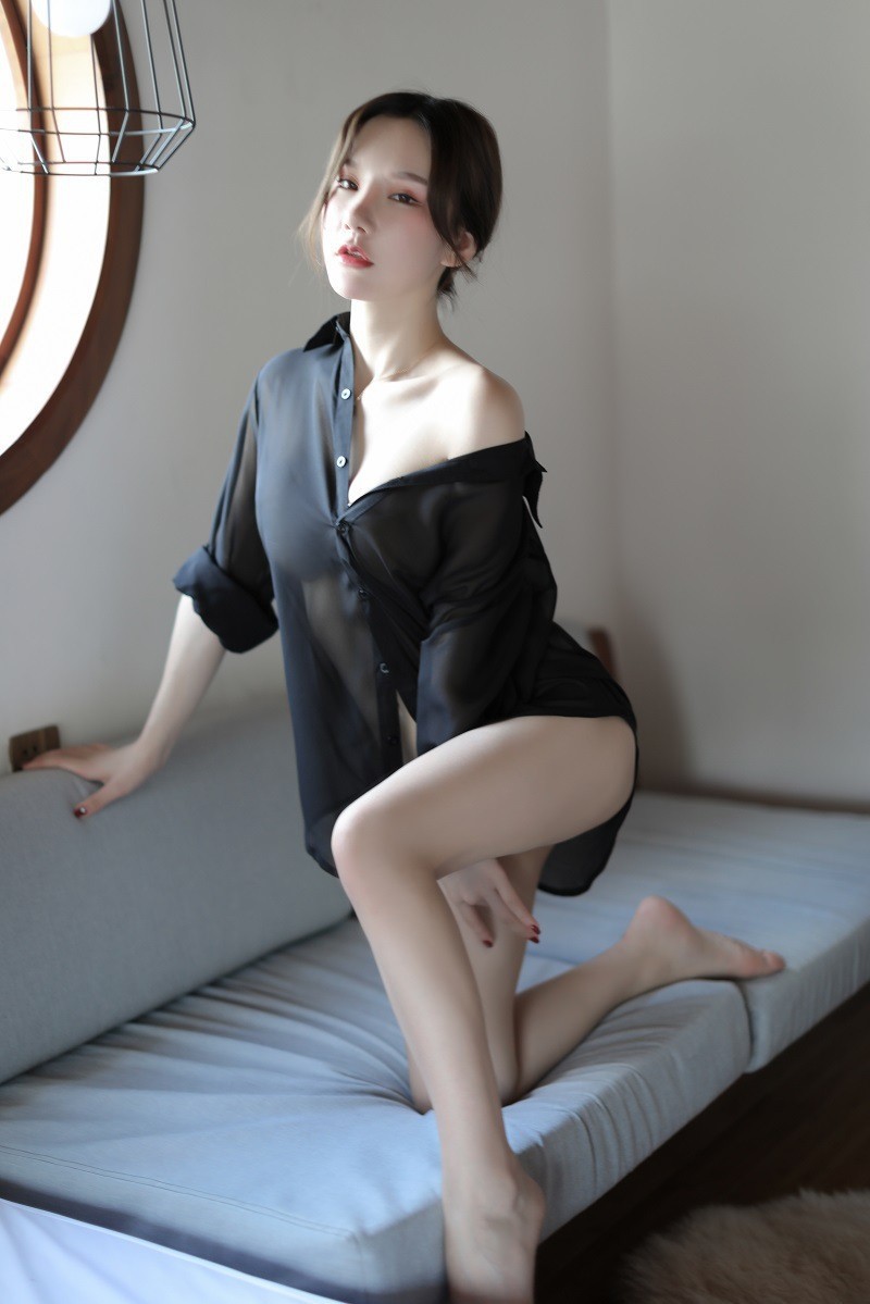 Sheer Chiffon Boyfriend Shirt Lingerie for Women, White Costume Uniform, One Size — detail image 14