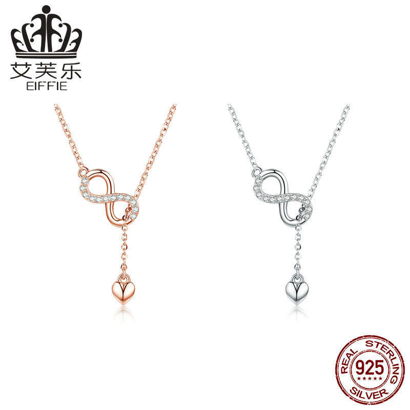 Bisal Original Sterling Silver S925 Charm Unlimited Necklace Endless Symbol Heart-Shaped Pendant Plus Color Fashion Necklace