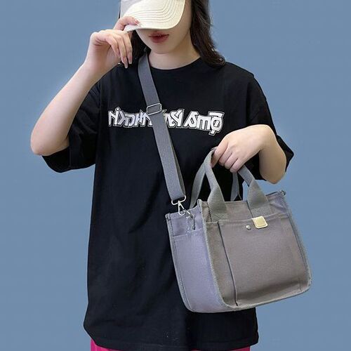 Original Japanese bucket tote canvas bag, simple and versatile, artistic one-shoulder portable lunch box bag for women cross-body