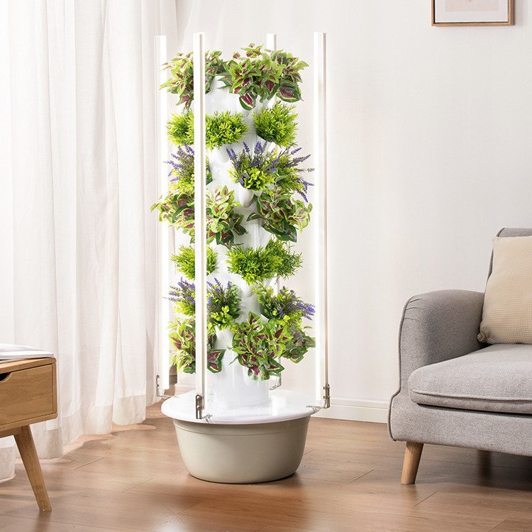 Instalaciones modernas, torre hidropónica vertical agrícola, plantadora de vegetales inteligente, cultivo sin suelo, columna vegetal, tubo de cultivo en aerosol