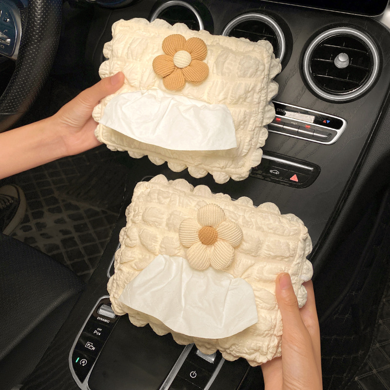 Adornos de accesorios para automóviles 2024 nueva descompresión de flores pequeñas caja de pañuelos para automóviles caja de dibujo suministros de decoración para automóviles
