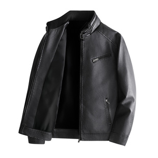 2024 New Top Leather Jacket Men's PU Leather Autumn and Winter Korean Fashionable Vertical Collar Biker Work Jacket
