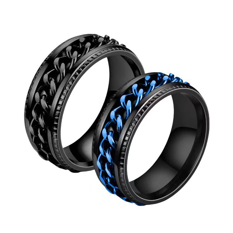 Anillo de acero inoxidable que no se desvanece ins moda masculina giratoria anillo de acero de titanio de nicho frío de los hombres liso