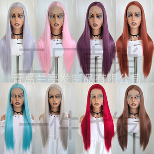 European and American wig hot 13X4 large hand woven chemical fiber front lace wig headgear color long straight hair a generation of hair