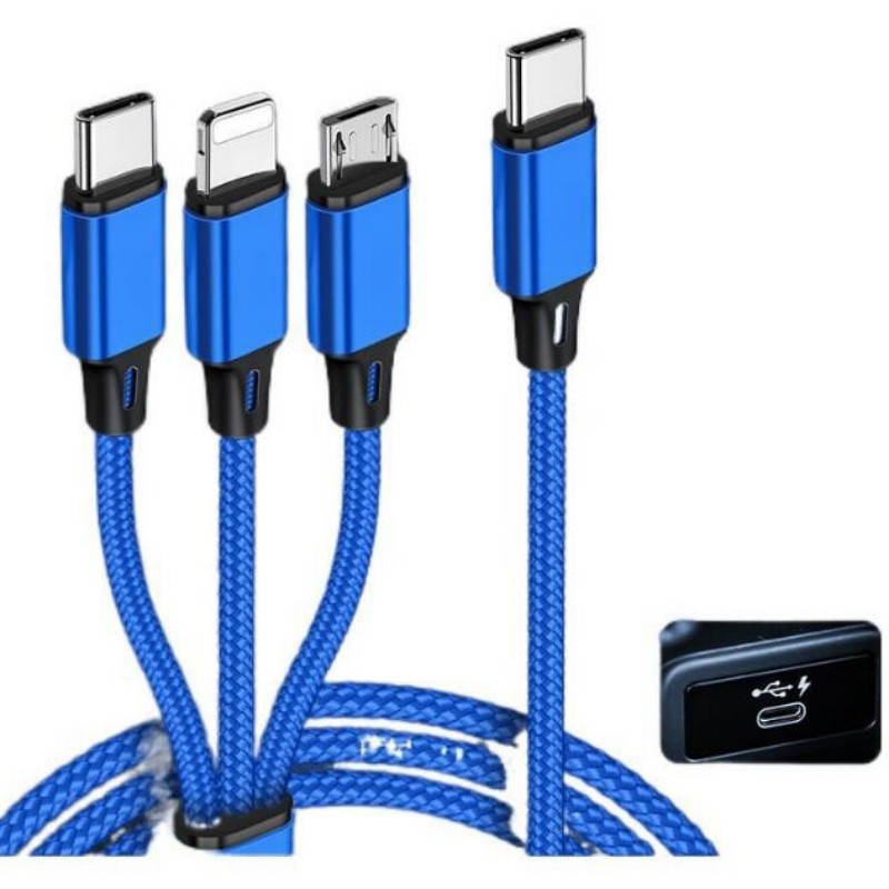 Cable de carga de teléfono móvil tres en uno tejido de nailon de fábrica para el cable de datos uno a tres de Apple tipo Android