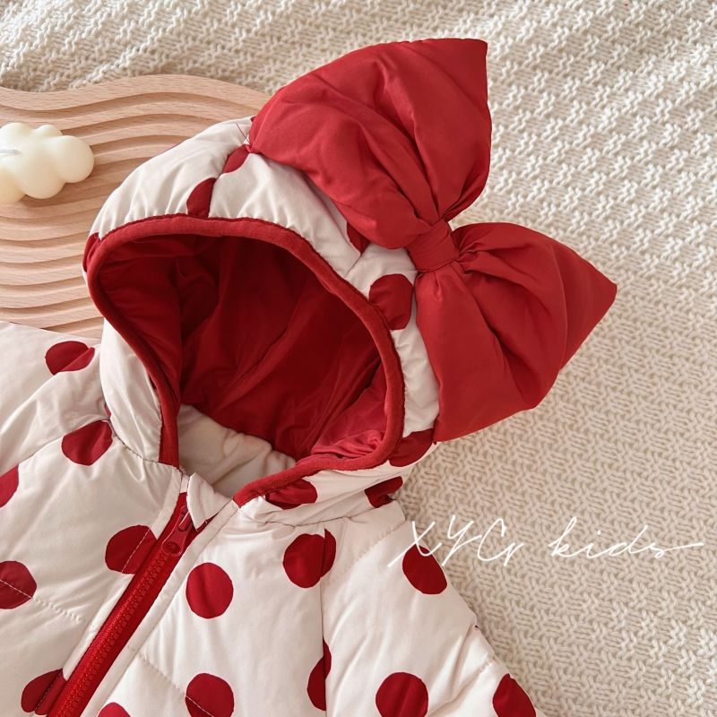 婴儿衣服冬装女宝宝连体衣夹棉加绒厚满月哈衣周岁礼服过年拜年服