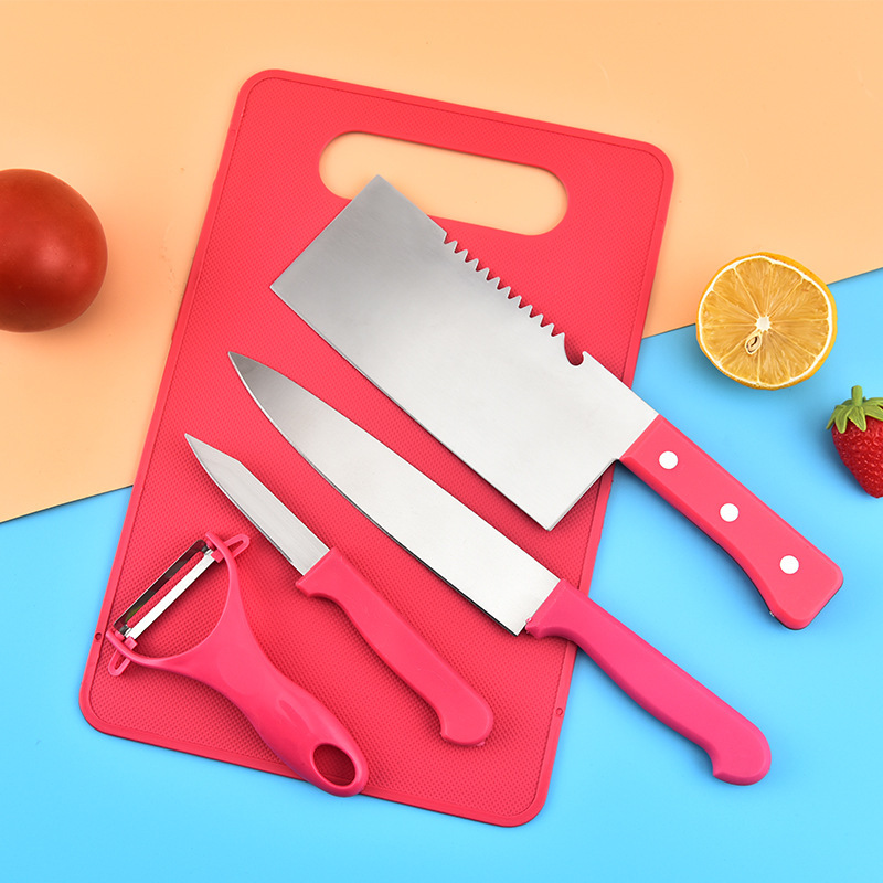 Kit de cuchillos de acero inoxidable práctico de cocina de succión de tarjeta de cocina de cinco piezas juego de cuchillos de acero inoxidable multifuncional de color