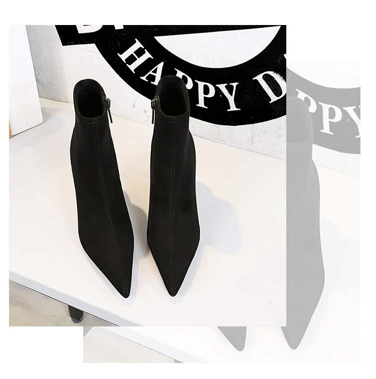 ShoeVault 8788-7 European And American Style Simple Thin Suede Pointed Toe Sexy Nightclub Slimming High Heel Short Tube Women's_vogvips.com