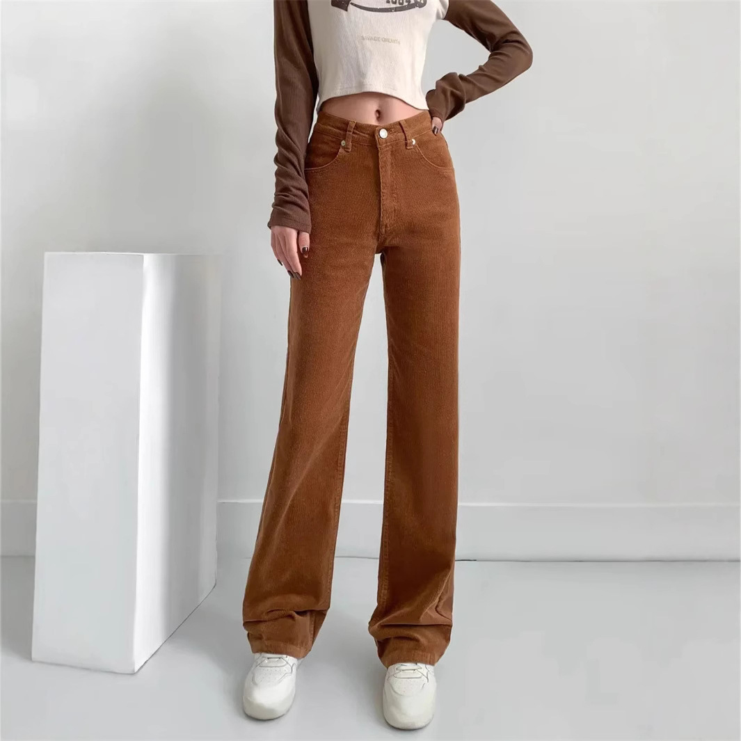 美拉德氛围感灯芯绒直筒阔腿裤秋冬新款高腰显瘦时尚通勤休闲长裤